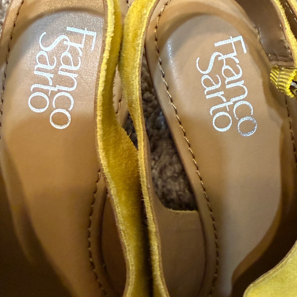 Yellow Suede Slingback Wedges Franco Sarto Julien Sandals 8.5 - Picture 5 of 7